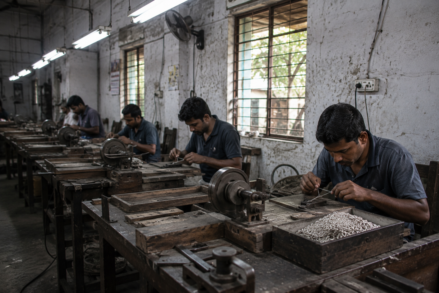 Artisans at work crafting anklets at AG Payal